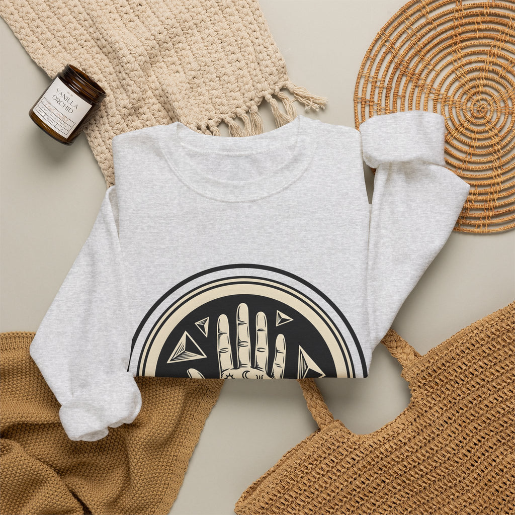 Enchanted Hand Sweatshirt Mystical Esoteric Gift Women Folk Sweatshirt Magical Hand Sweatshirt Occult Fan Primitive Sweatshirt Mystical Graphic Antique Polygon