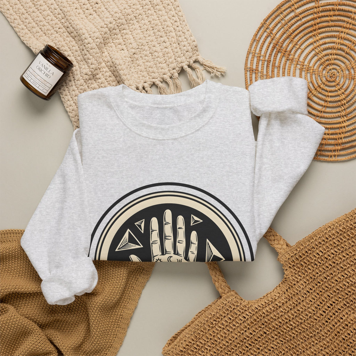 Enchanted Hand Sweatshirt Mystical Esoteric Gift Women Folk Sweatshirt Magical Hand Sweatshirt Occult Fan Primitive Sweatshirt Mystical Graphic Antique Polygon