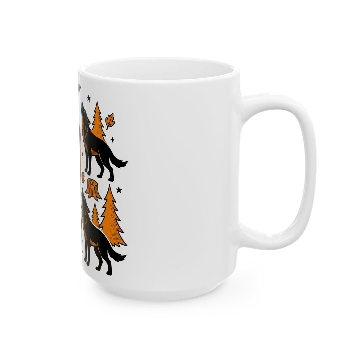 Wolf Crew Mug Halloween Fauna Gift Women Minimalist Mug Wolf Pack Mug Horror Fan Werewolf Mug Wildlife Graphic Sketch Bats Flying