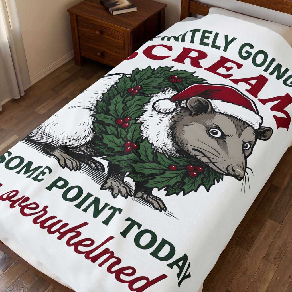 Possum Holiday Hat Blanket Funny Critter Gift Women Sketch Blanket Opossum Blanket Humor Fan Doodle Blanket Animal Graphic Line Art Xmas Wreath
