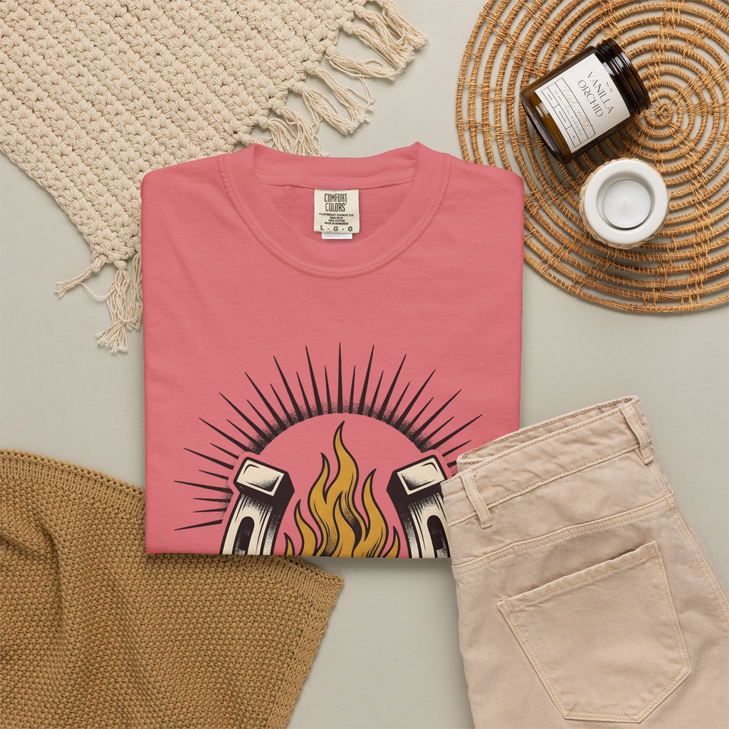Horseshoe Blaze Rose T-Shirt Cowgirl Ranch Gift Women Classic Tattoo T-Shirt Rose Tattoo T-Shirt Cowgirl Fan Traditional Tattoo T-Shirt Farm