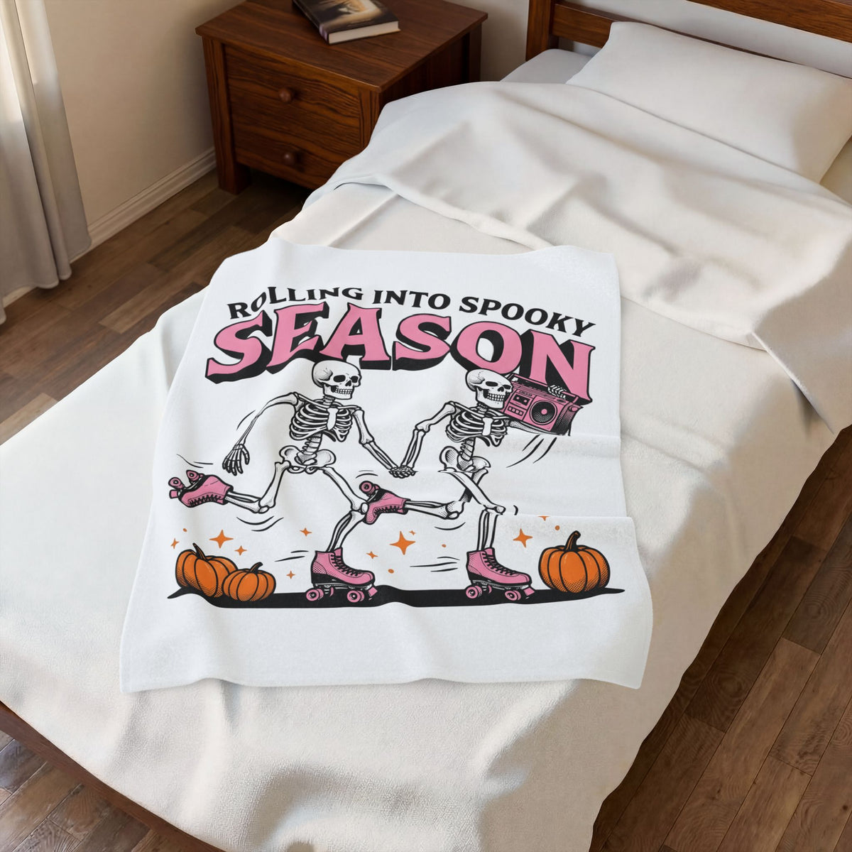 Skull Roller Skate Blanket Halloween Celebration Gift Women Vintage Blanket Roller Skating Blanket Spooky Fan Retro Blanket