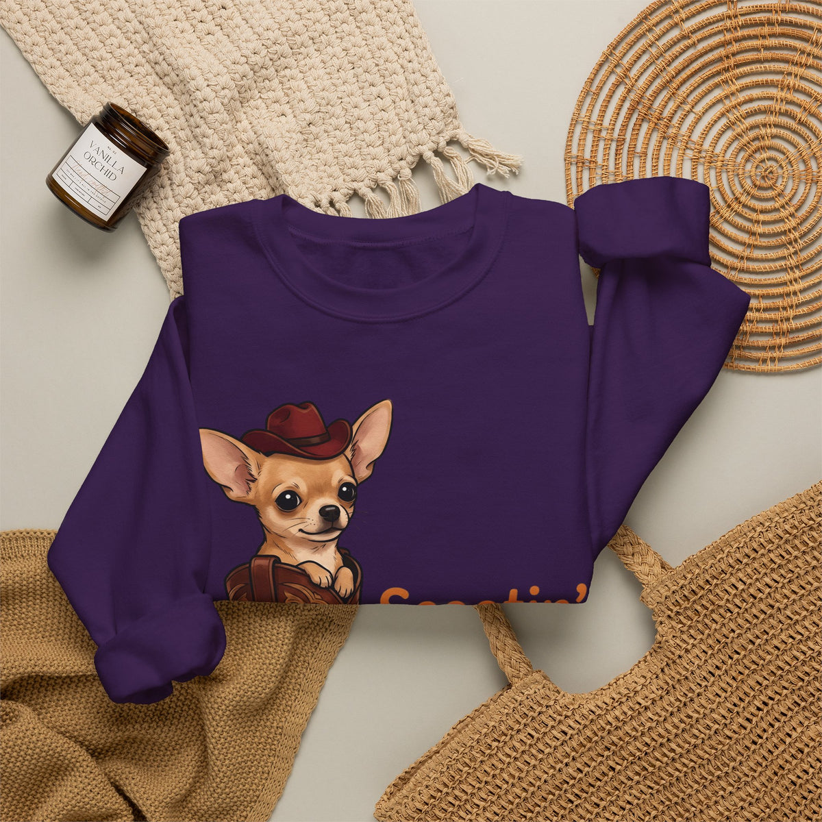 Chihuahua Cowboy Sweatshirt Dog Country Gift Women Hand Drawn Sweatshirt Puppy Sweatshirt Dog Fan Illustrated Sweatshirt Country Graphic Rustic Cowboy Boot