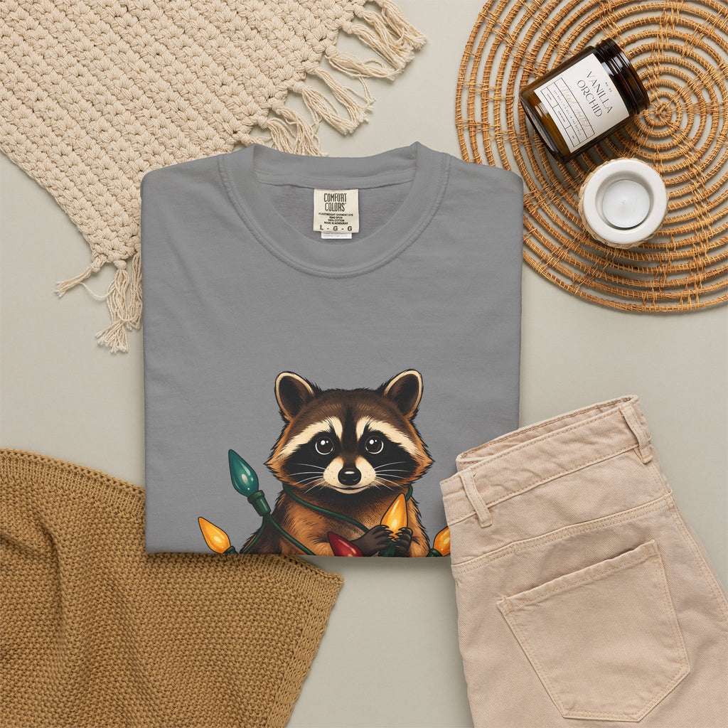 Raccoon Animals Seasonal Gift Playful Trash Panda Wildlife Fan Quirky Christmas Cartoon T-Shirt
