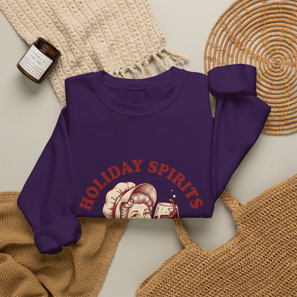 Cheerful Woman Wine Sweatshirt Christmas Fun Gift Women Cartoon Sweatshirt Wine Sweatshirt Xmas Fan Comic Sweatshirt Humor Graphic Line Art Winter Greenery