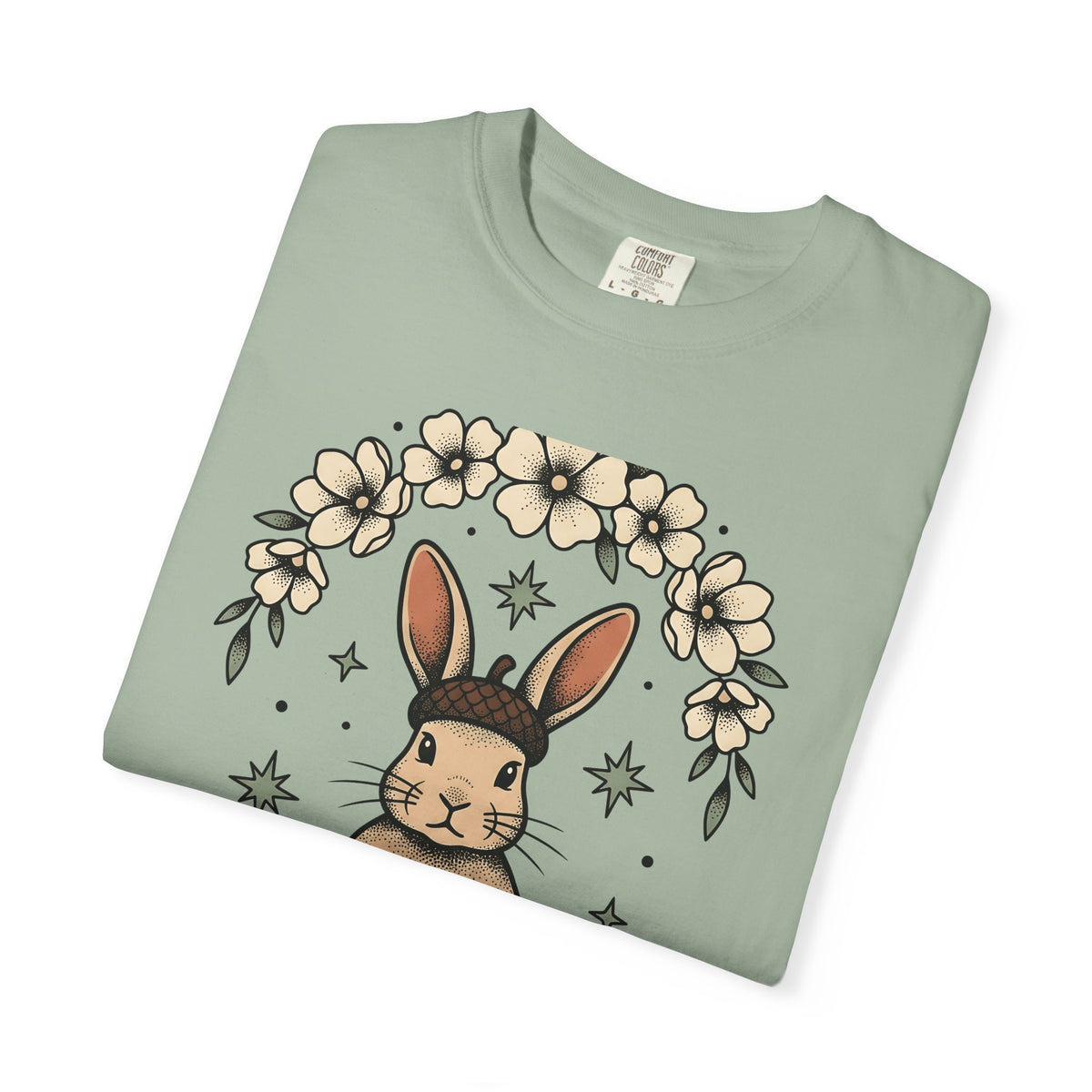 Peaceful Hare T-Shirt Yoga Critter Gift Women Folk T-Shirt Rabbit T-Shirt Yoga Enthusiast Folk Art T-Shirt Animal Graphic Line Art Garden Loop