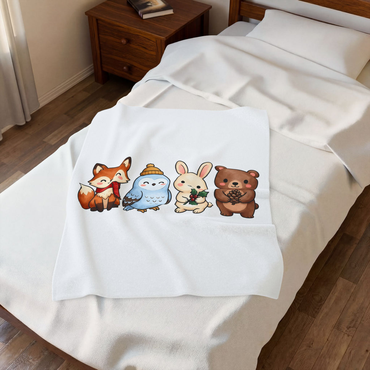 Forest Creatures Blanket Christmas Wildlife Gift Women Adorable Blanket Woodland Blanket Xmas Fan Cute Blanket Animal Graphic Comic Mistletoe