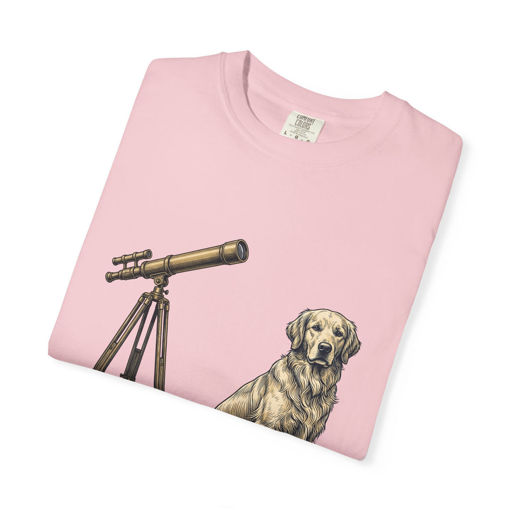 Golden Retriever T-Shirt Dog Universe Gift Women Antique T-Shirt Retriever T-Shirt Dog Fan Vintage T-Shirt Galaxy Graphic Cartoon Telescope T-Shirt