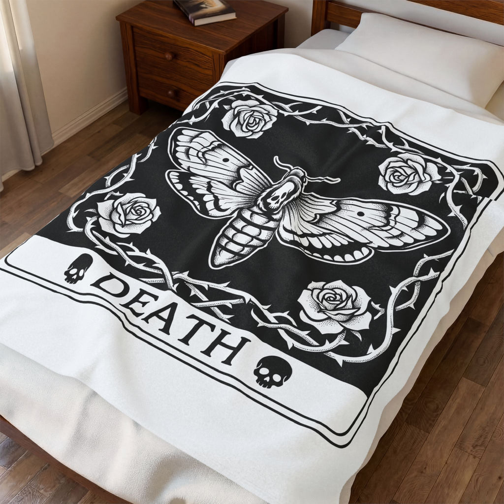 Skull Butterfly Blanket Gothic Magic Gift Women Traditional Tattoo Blanket Sugar Skull Blanket Darkwave Fan Tattooed Blanket Mystic Graphic Horror