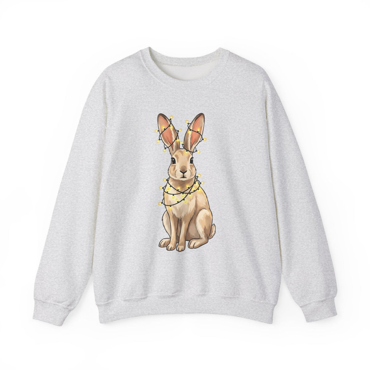 Bunny Sweatshirt Animals Holiday Gift Women Cute Sweatshirt Rabbit Sweatshirt Pet Fan Cute Sweatshirt Christmas Graphic Hand Drawn String Lights Sweatshirt