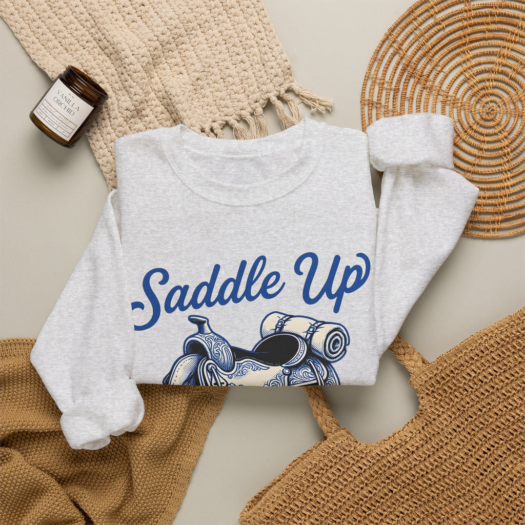 Western Saddle Cowgirl Western Gift Vintage Saddle Cowboy Fan Rodeo Country Hand Drawn Bedroll Sweatshirt