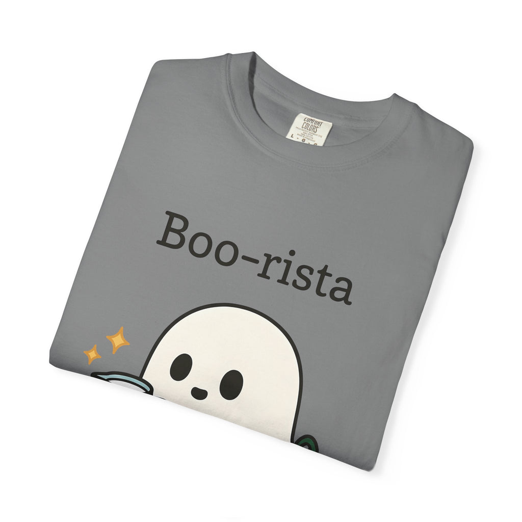 Ghost Barista T-Shirt Coffee Halloween Gift Women Cute T-Shirt Specter T-Shirt Coffee Fan Kawaii T-Shirt Spooky Graphic Cartoon Coffee T-Shirt T-Shirt