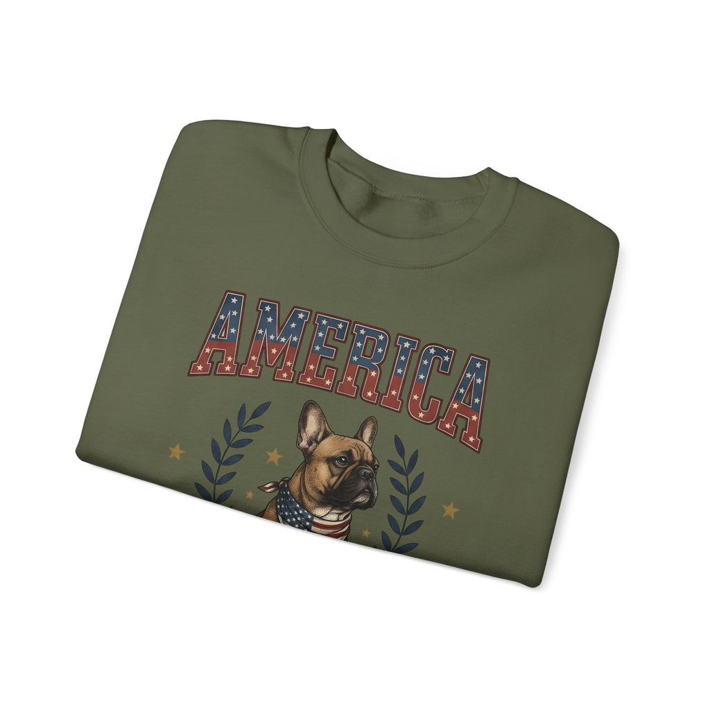 French Bulldog Sweatshirt America Patriotic Gift Women Vintage Sweatshirt Bouledogue Sweatshirt American Fan Retro Illustration Graphic Retro Stars Sweatshirt