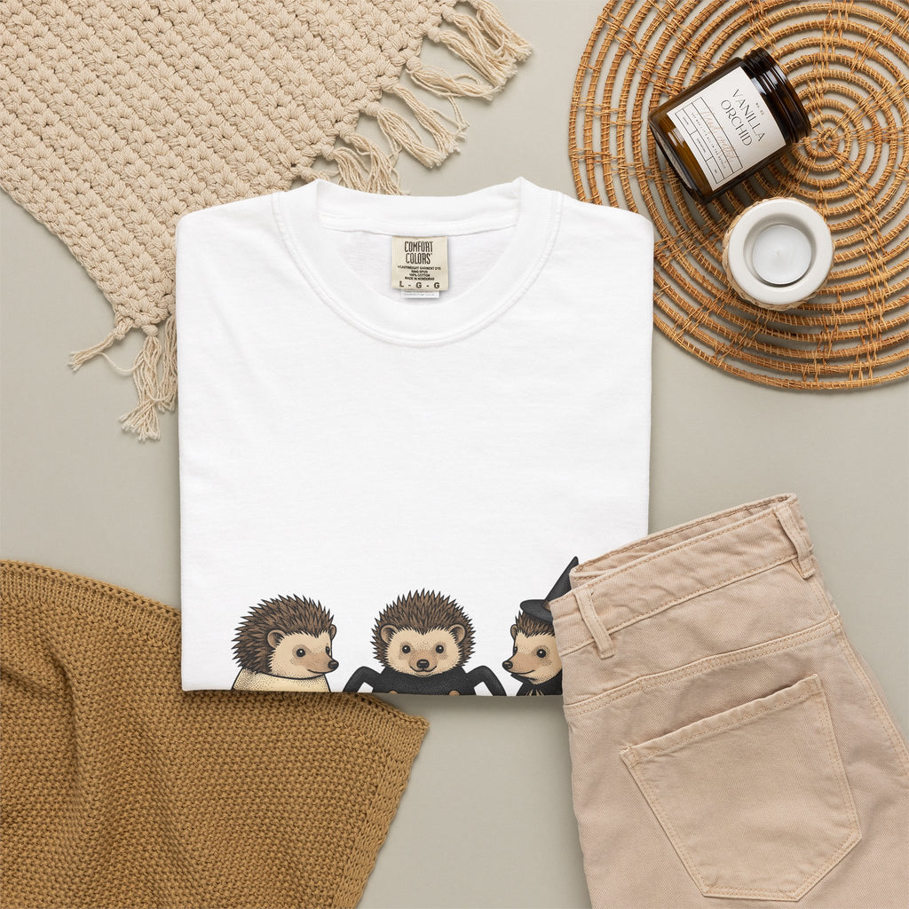 Porcupine Costumes T-Shirt Halloween Critter Gift Women Lovable T-Shirt Quill Pig T-Shirt Horror Fan Quilled Graphic T-Shirt Ink Drawing Wizard Hat