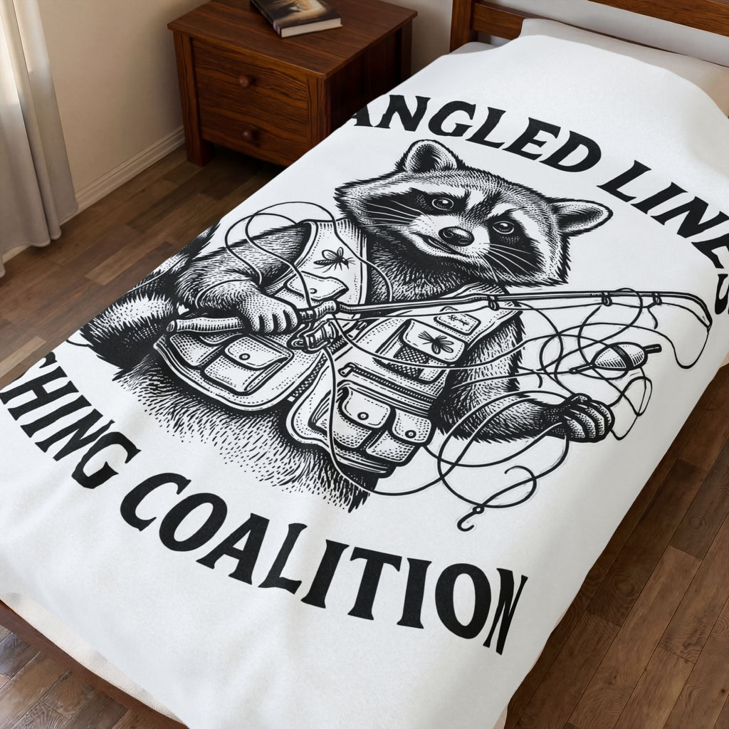 Raccoon Fisher Fishing Pets Gift Line Raccoon Angler Fan Illustrated Animal Cartoon Fishing Blanket