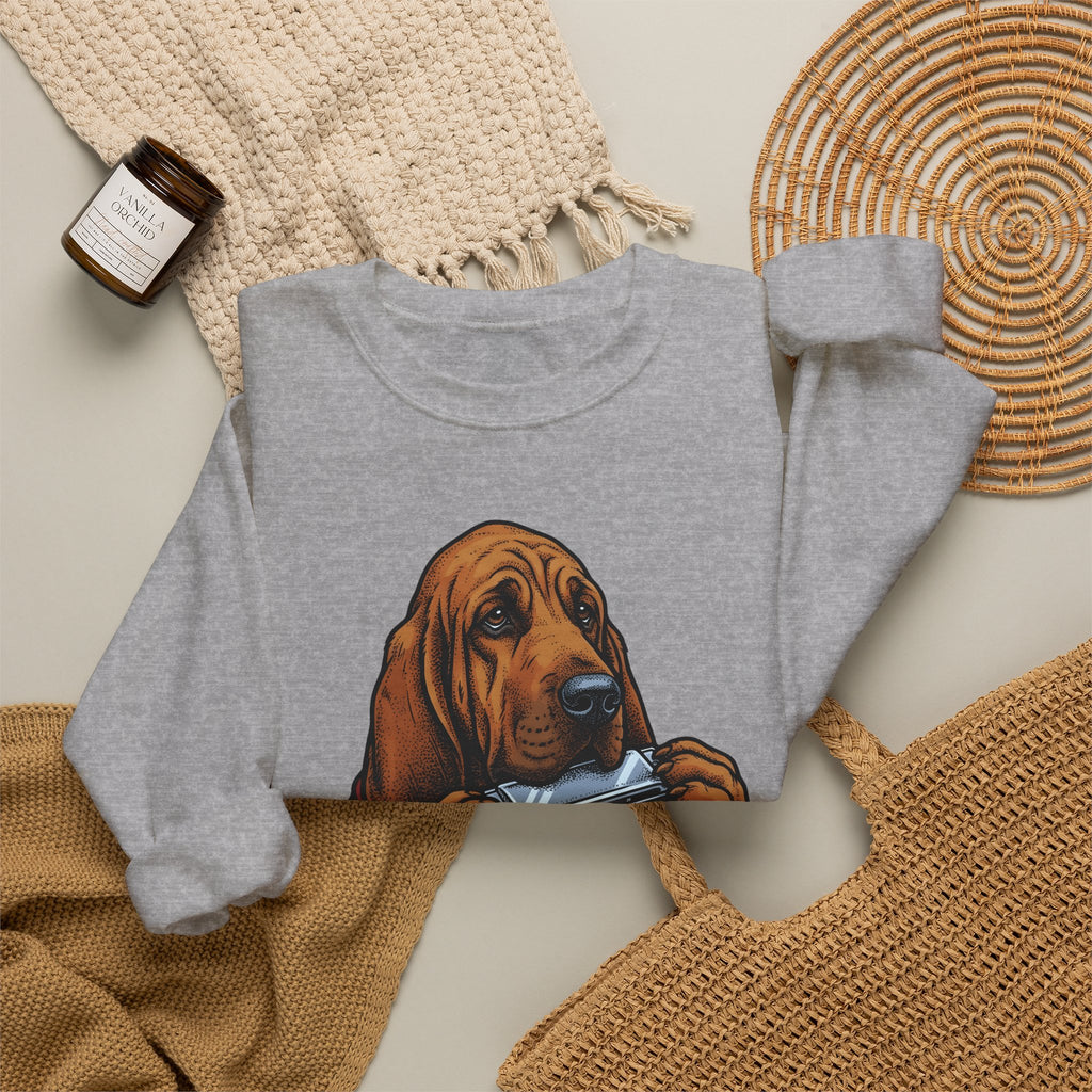 Bloodhound Canine Sweatshirt Dog Songs Gift Women Rustic Sweatshirt Hound Sweatshirt Dog Fan Coonhound Graphic Sweatshirt Cartoon Mouth Harp Sweatshirt