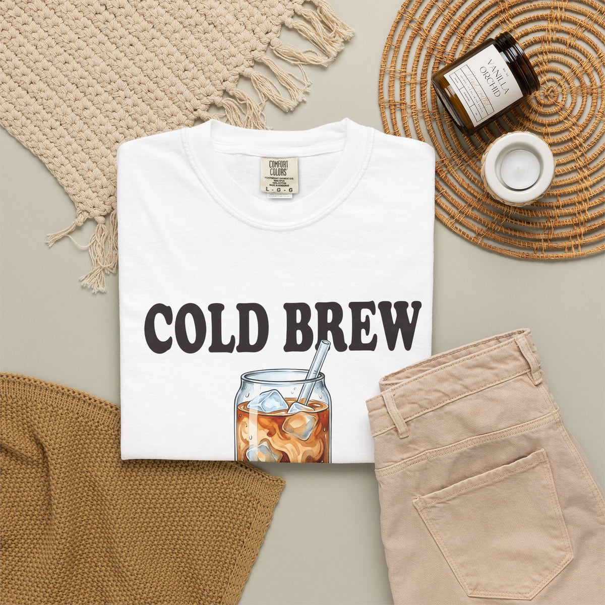 Cold Brew T-Shirt Coffee Gourmet Gift Women Hand Painted T-Shirt Cold Brew Coffee T-Shirt Coffee Fan Hand Drawn T-Shirt Gourmet Design Retro Coffee