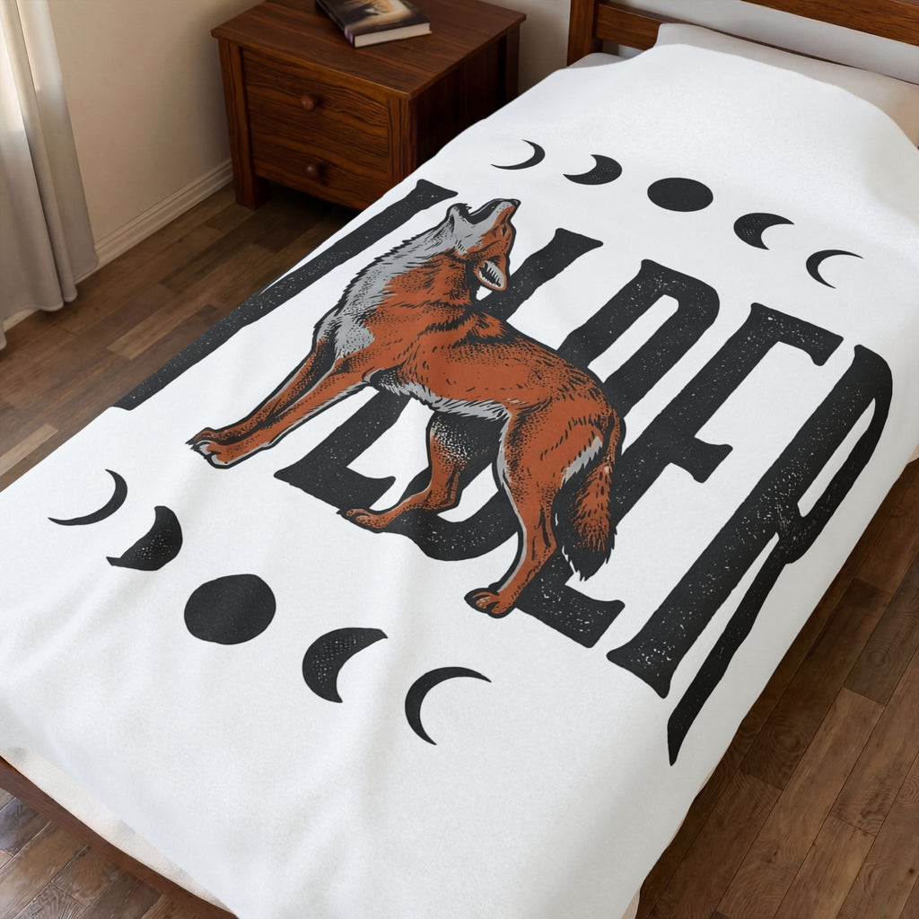 Howling Wolf Blanket Boho Chic Nature Gift Women Vintage Blanket Wolf Blanket Bohemian Fan Retro Blanket Environmental Graphic Hand Drawn Moon