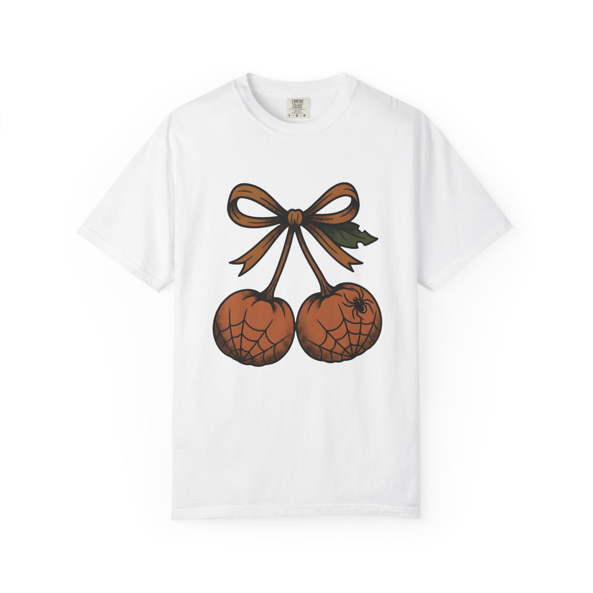 Pumpkin Cherry T-Shirt Halloween Seasonal Gift Women Farmhouse T-Shirt Gourd T-Shirt Spooky Fan Rustic T-Shirt Autumn Graphic Line Art Arachnid