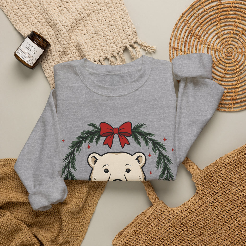 Arctic Bear Sweatshirt Christmas Wildlife Gift Women Comic Sweatshirt Polar Bear Sweatshirt Xmas Fan Cartoon Sweatshirt Animal Graphic Sketch Garland Sweatshirt