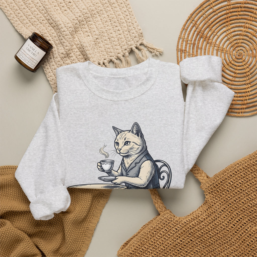 Cat Mocha Sweatshirt Coffee Creature Gift Women Nostalgic Sweatshirt Kitten Sweatshirt Coffee Fan Animal Graphic Doodle Café Bench Sweatshirt