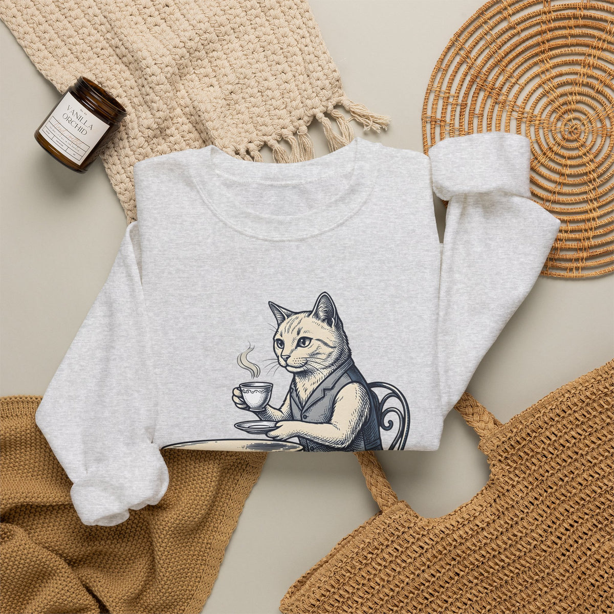 Cat Mocha Sweatshirt Coffee Creature Gift Women Nostalgic Sweatshirt Kitten Sweatshirt Coffee Fan Animal Graphic Doodle Café Bench Sweatshirt