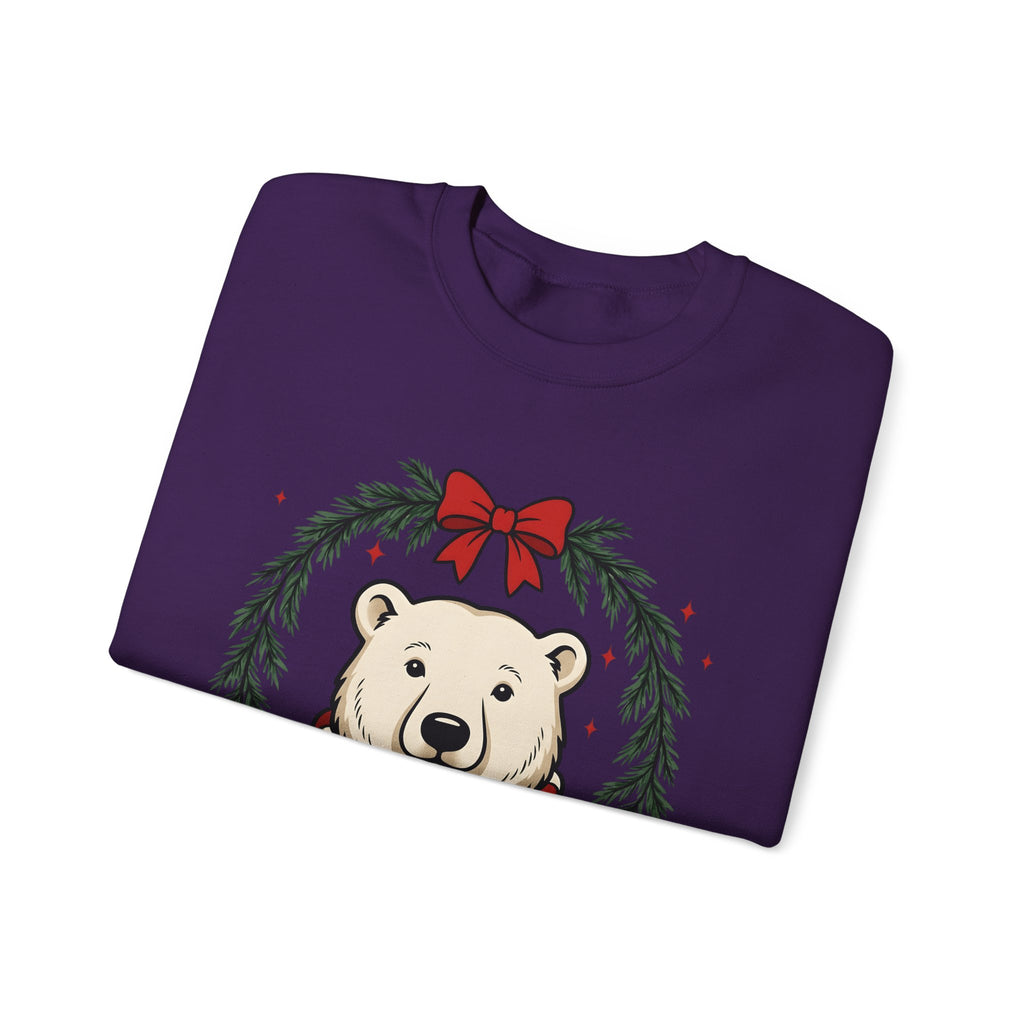 Arctic Bear Sweatshirt Christmas Wildlife Gift Women Comic Sweatshirt Polar Bear Sweatshirt Xmas Fan Cartoon Sweatshirt Animal Graphic Sketch Garland Sweatshirt