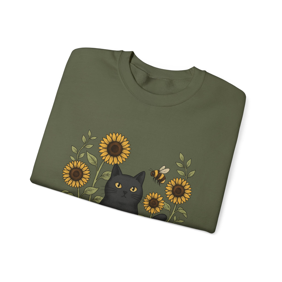 Dark Cat Sweatshirt Boho Chic Garden Gift Women Line Art Sweatshirt Black Cat Sweatshirt Bohemian Fan Minimalist Sweatshirt Gardening Graphic Cartoon Yellow