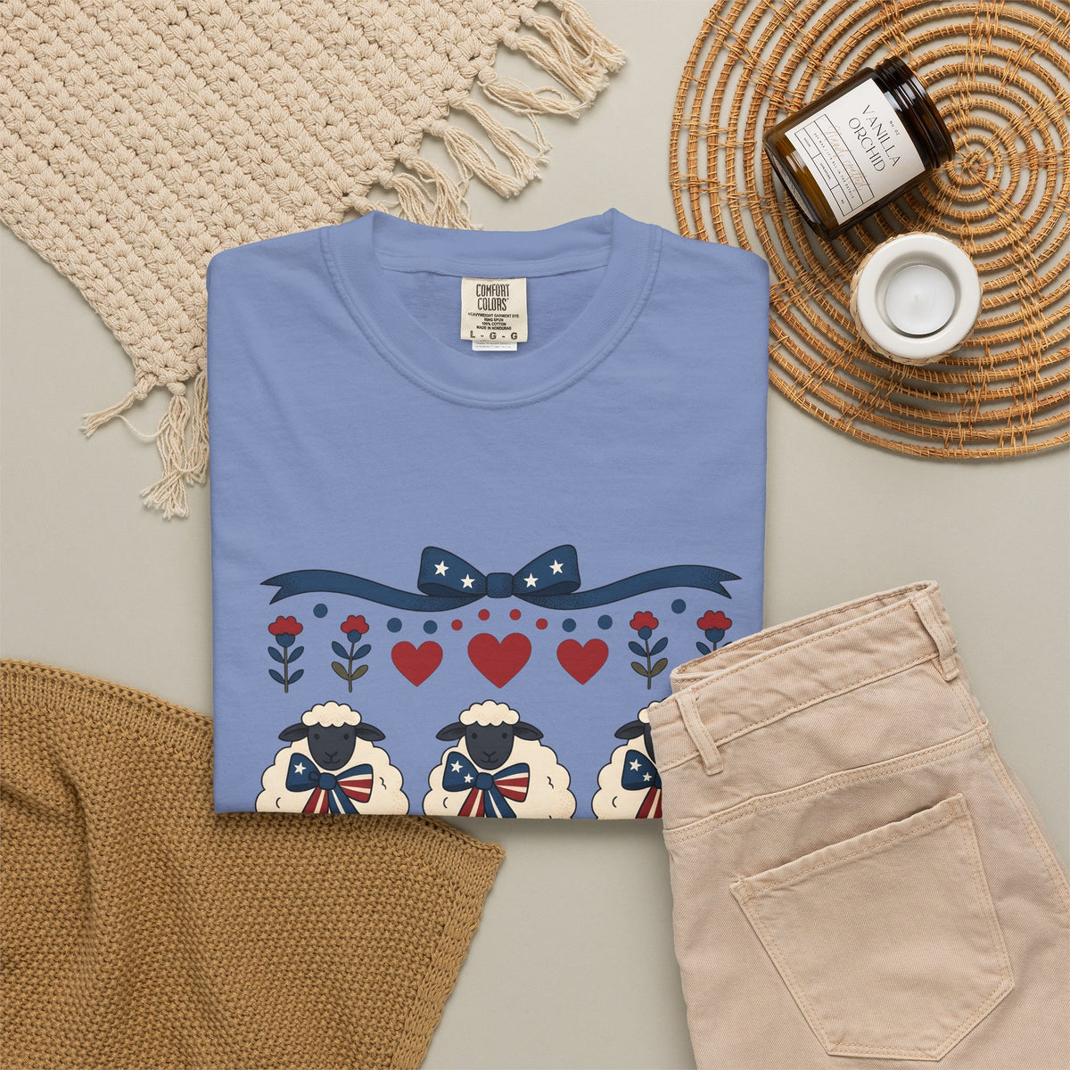 Usa Lamb T-Shirt 4th Of July Fauna Gift Women Handmade T-Shirt Lamb T-Shirt Patriot Fan Handmade T-Shirt Wildlife Graphic Old School Valentine