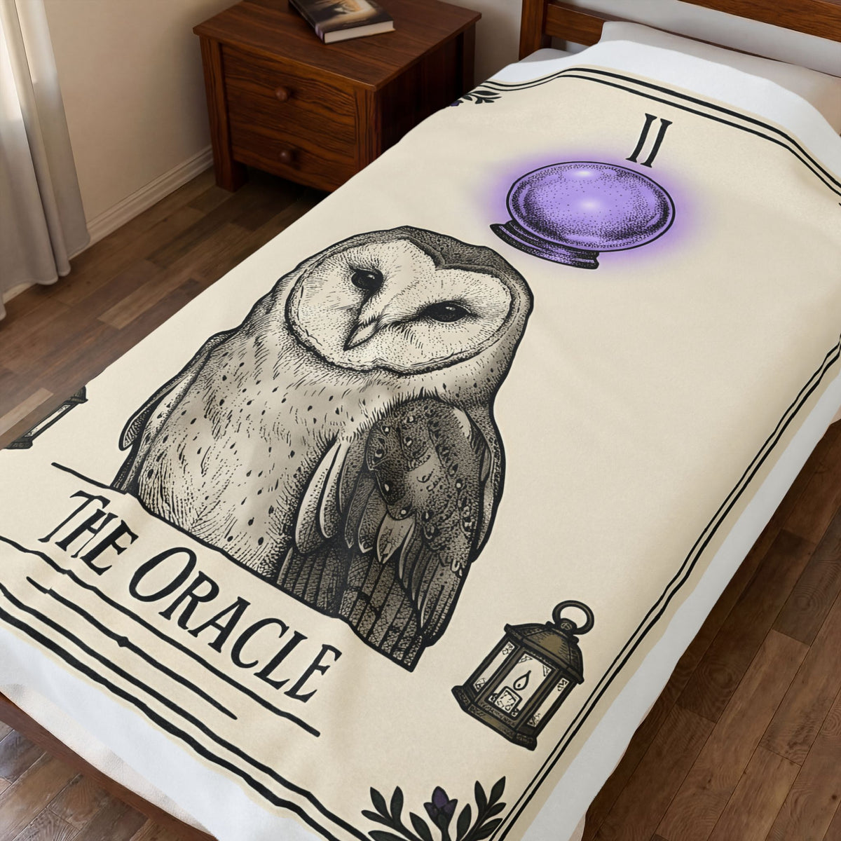 Barn Owl Blanket Boho Chic Magic Gift Women Oracle Blanket Owl Blanket Bohemian Fan Mystic Blanket Magical Graphic Hand Drawn Glass Sphere Blanket