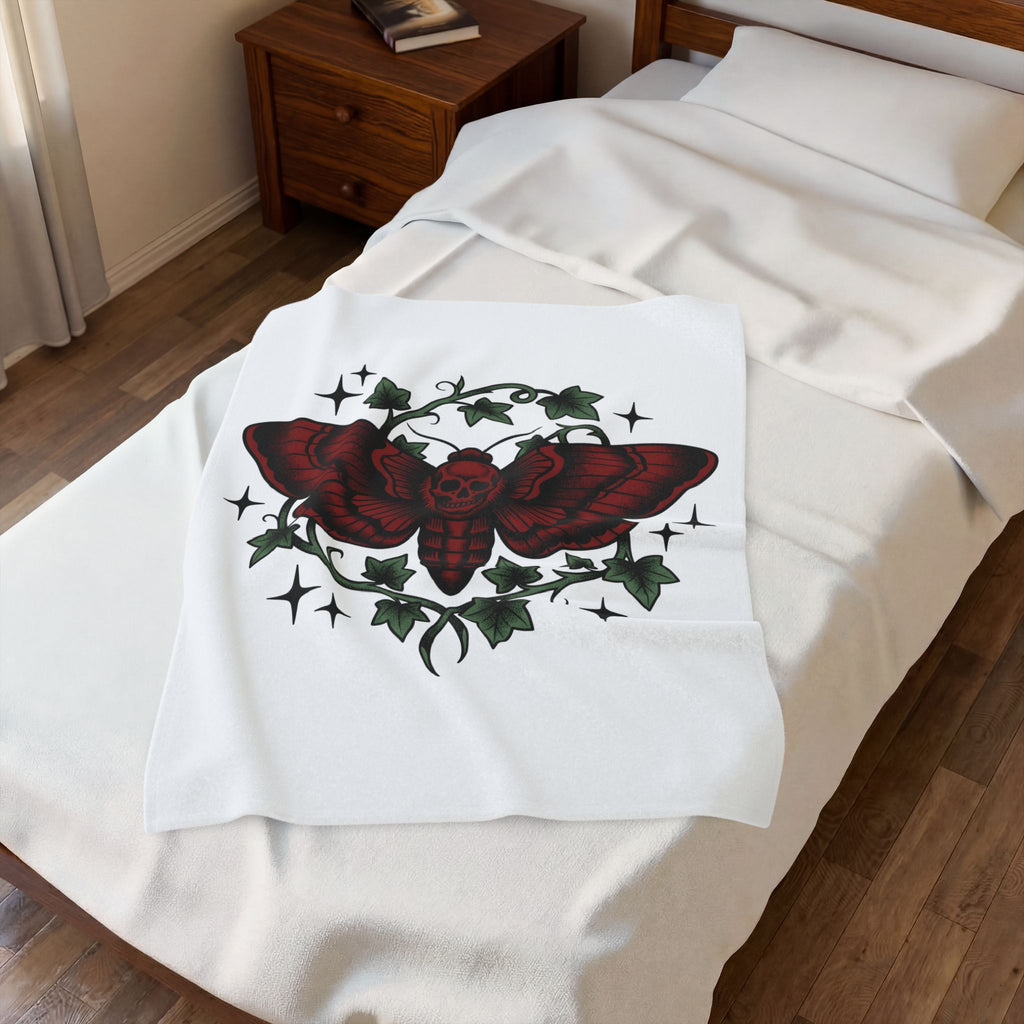 Skull Moth Blanket Halloween Gothic Gift Women Tattoo Blanket Deathshead Moth Blanket Horror Fan Dark Art Blanket Gothic Graphic Vintage Ivy Blanket