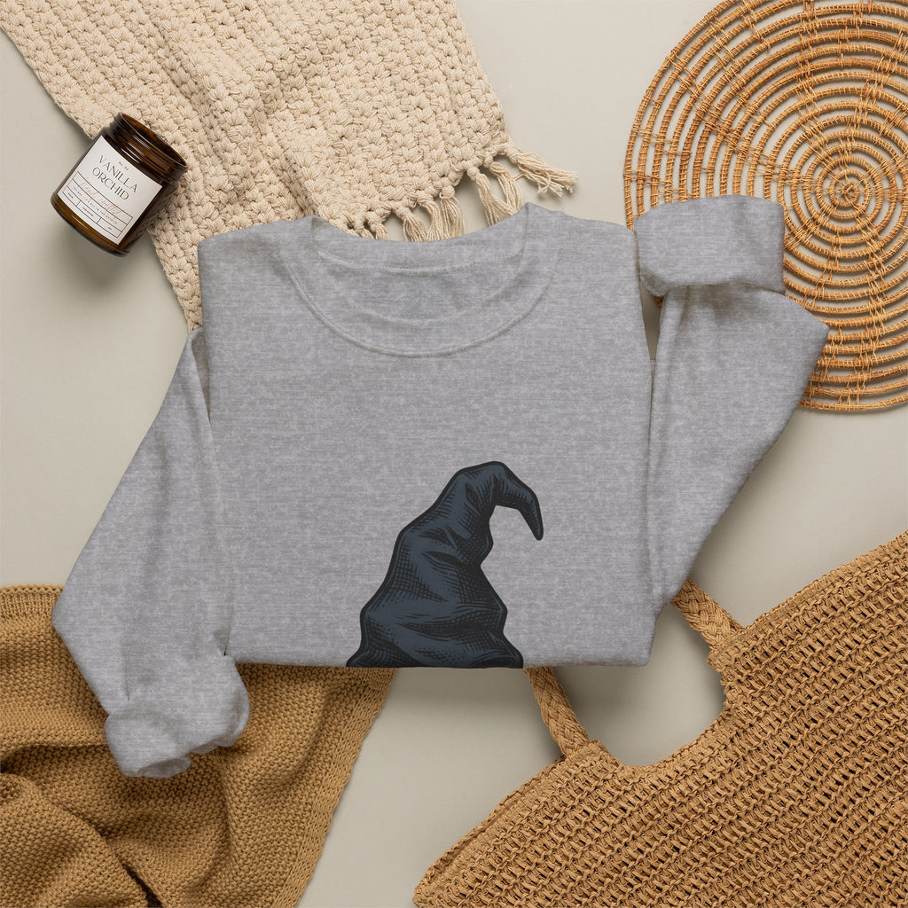 Witch Hat Sweatshirt Halloween Sorcery Gift Women Cartoon Sweatshirt Wizard Hat Sweatshirt Halloween Fan Comic Sweatshirt Magic Graphic Silhouette Gingham Bow