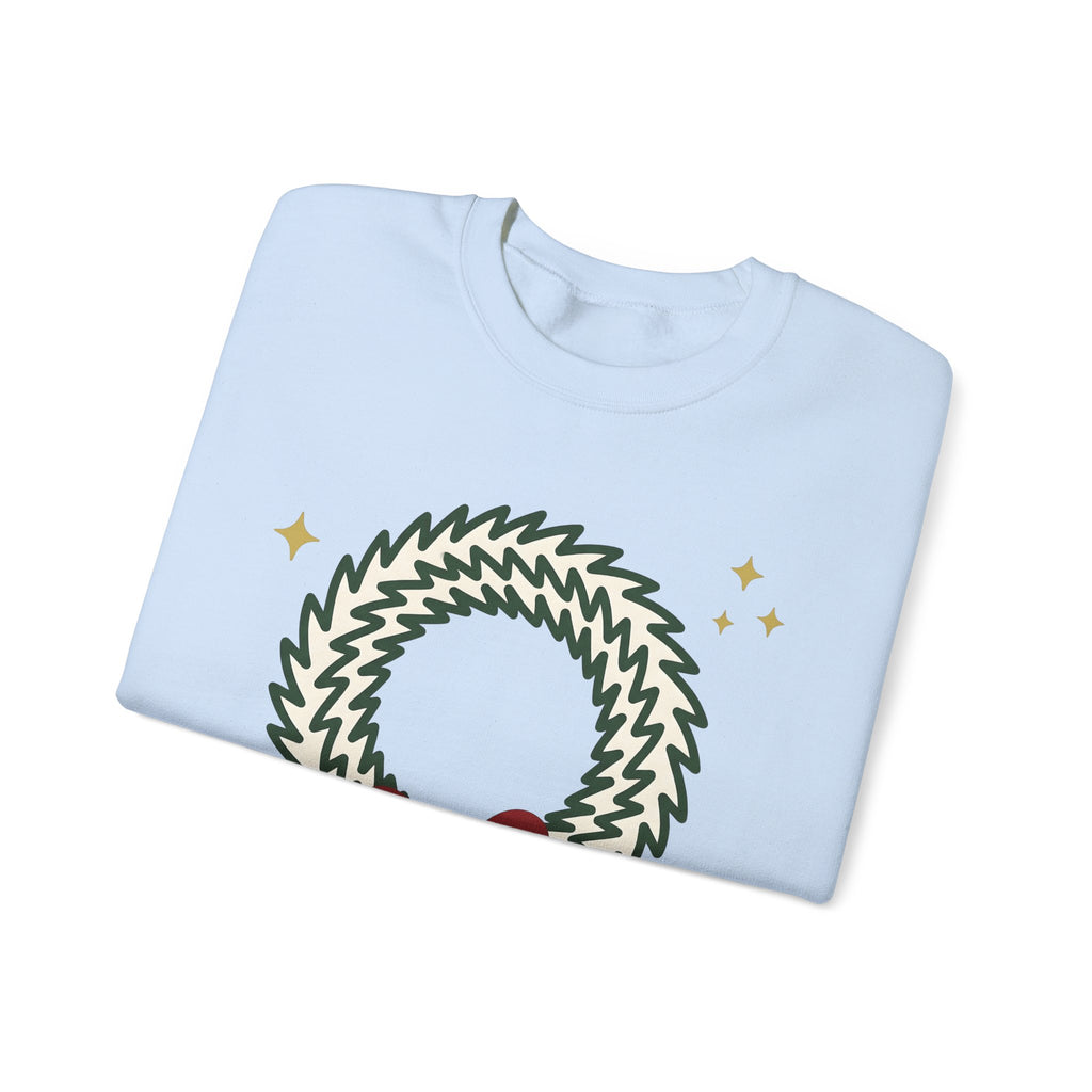 Holiday Wreath Sweatshirt Christmas Seasonal Gift Women Simple Sweatshirt Wreath Sweatshirt Xmas Fan Minimalist Sweatshirt Seasonal Graphic Sketch Red Ribbon