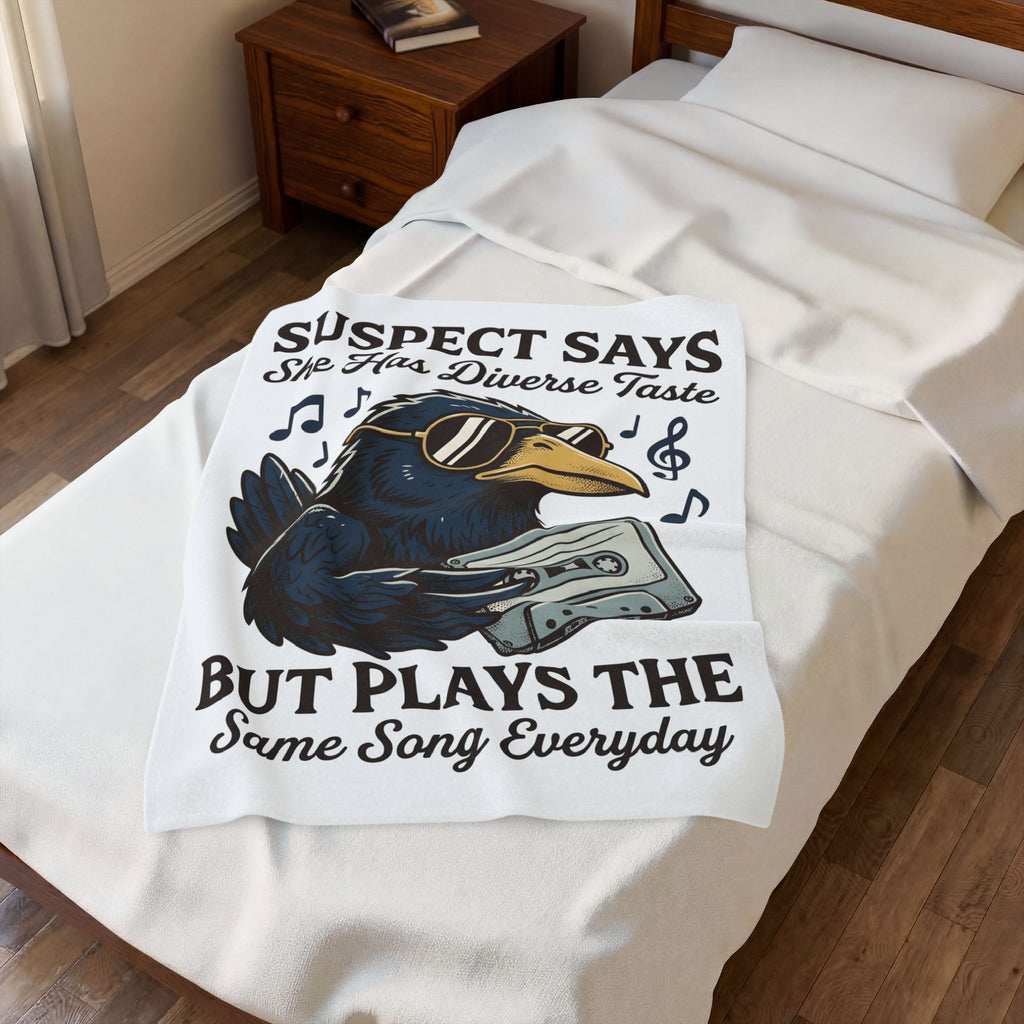 Hip Raven Blanket Funny Song Gift Women Comic Blanket Raven Blanket Humor Fan Cartoon Blanket Melody Graphic Vintage Tape Deck Blanket