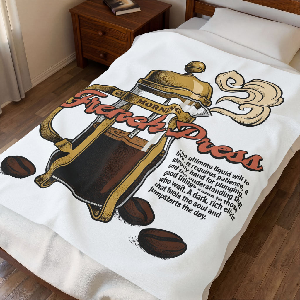 French Press Coffee Blanket Coffee Cuisine Gift Women Hand Drawn Blanket Cafetiere Blanket Coffee Fan Coffee Bean Illustration Graphic Line Art