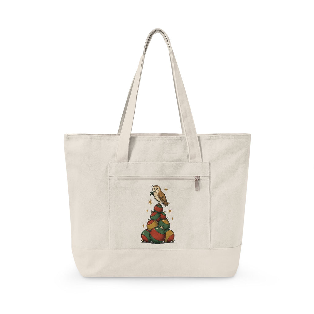 Owl Christmas Tree Tote Bag Christmas Animals Gift Women Vintage Tote Bag Christmas Tree Tote Bag Holiday Fan Retro Tote Bag Wildlife Graphic Hand