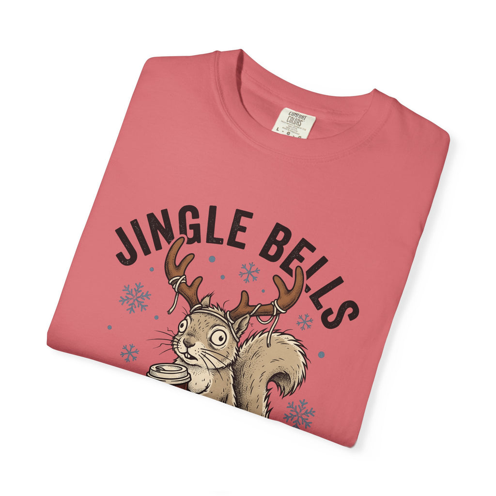 Tree Squirrel Coffee T-Shirt Christmas Fauna Gift Women Line Art T-Shirt Squirrel Coffee T-Shirt Xmas Fan Squirrel Illustration Wildlife Graphic