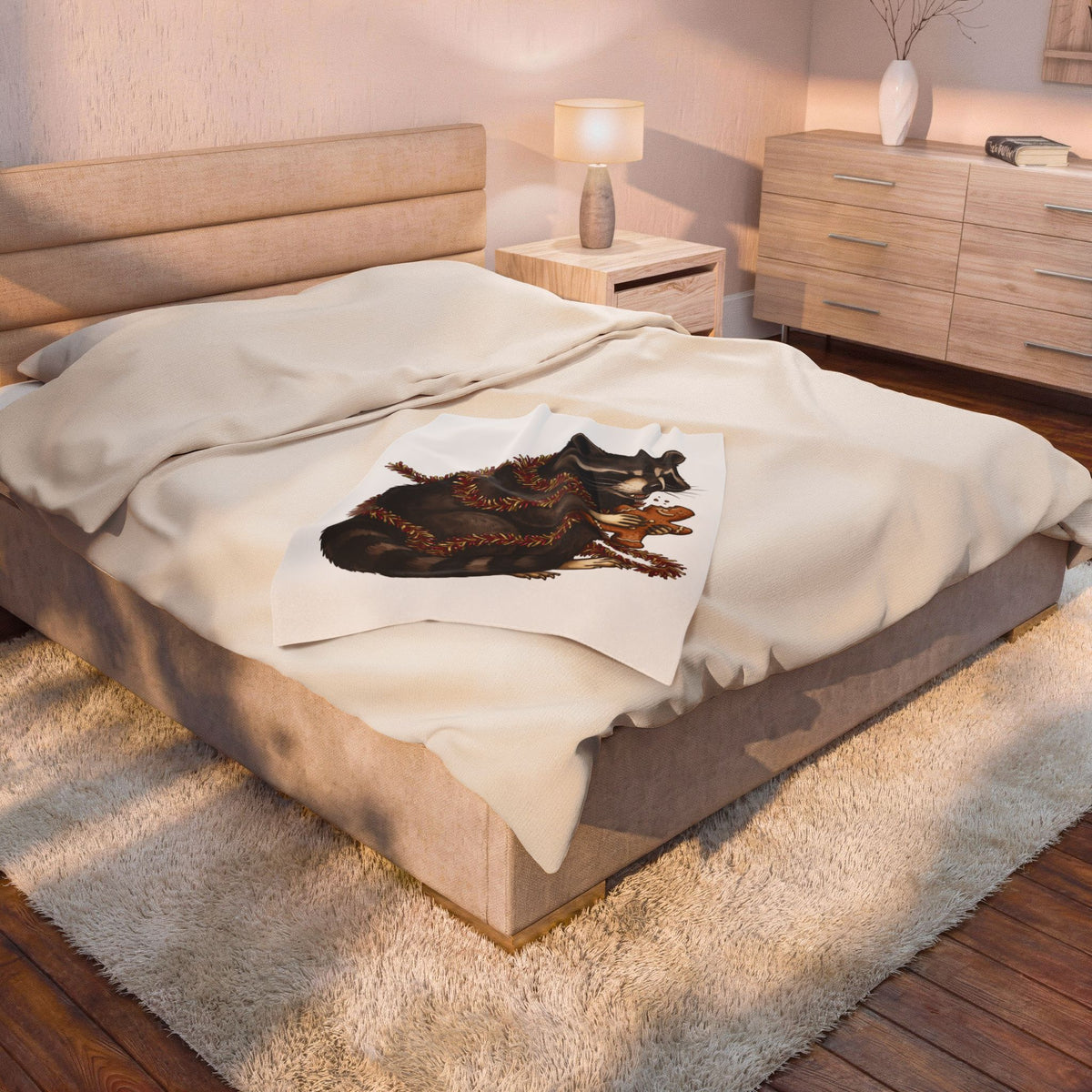 Raccoon Graphic Blanket Christmas Animal Gift Women Cute Blanket Trash Panda Blanket Xmas Fan Wildlife Graphic Illustration Hand Drawn Gingerbread