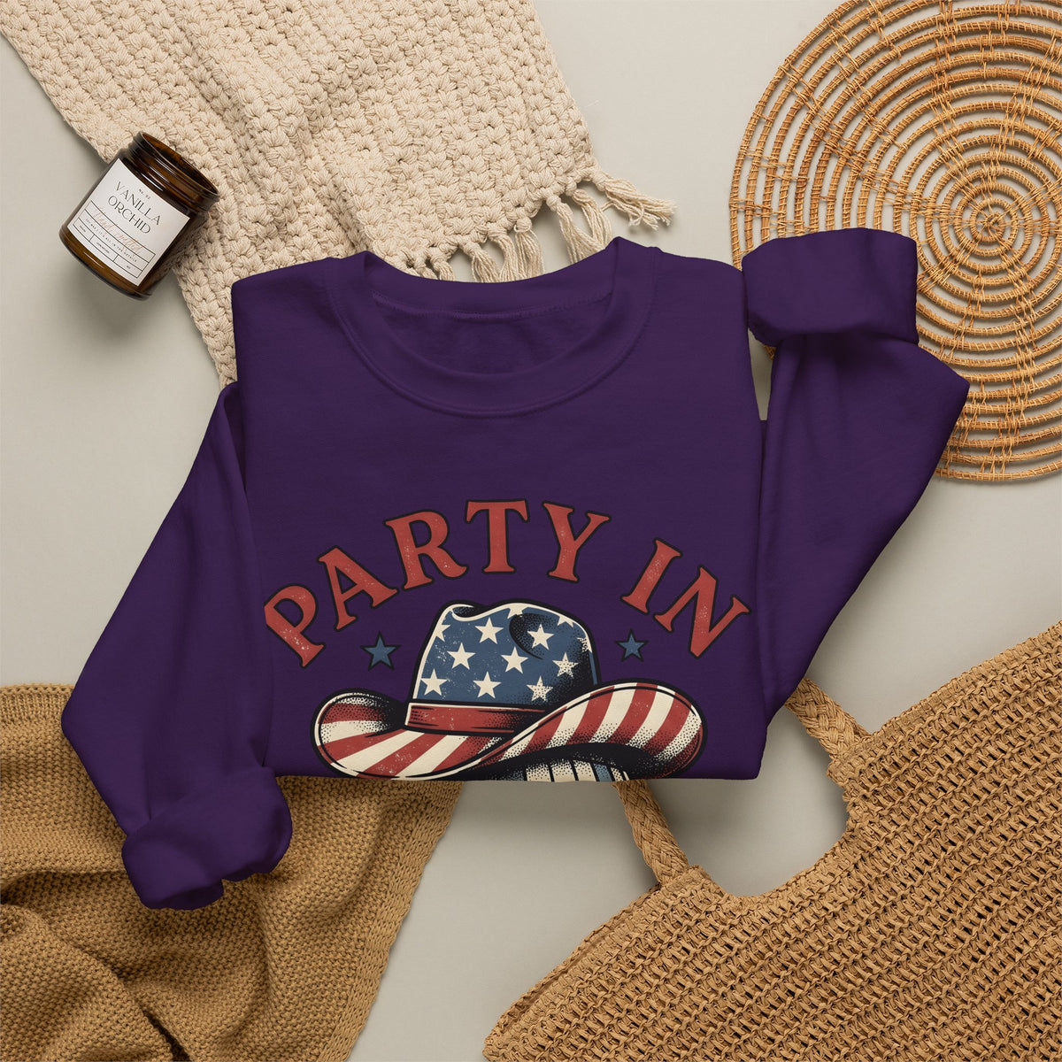 Disco Hat Cowboy Sweatshirt 4th Of July Flag Gift Women Distressed Sweatshirt Western Cowboy Sweatshirt Independence Day Fan Vintage Sweatshirt Patriotic
