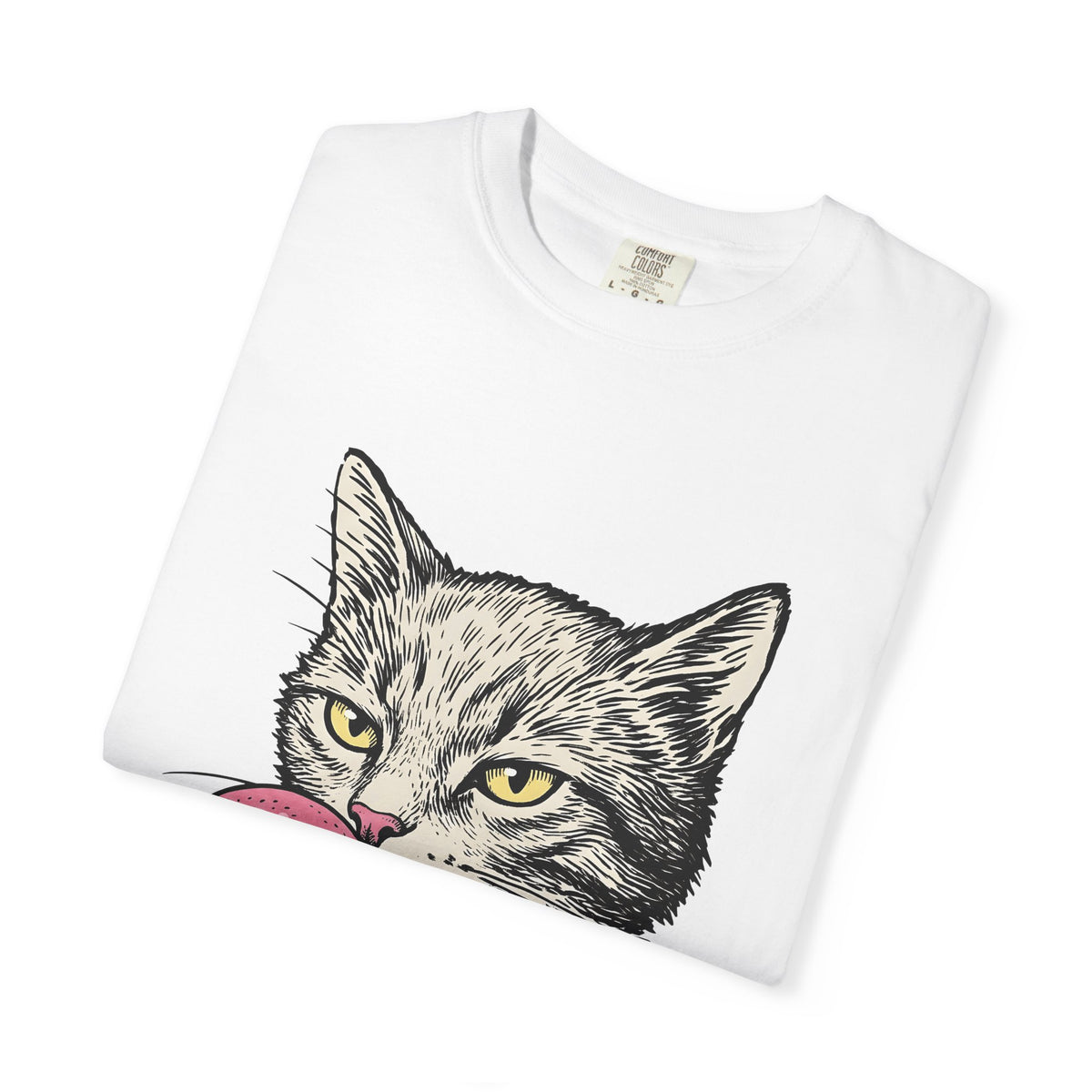 Cat Face T-Shirt Cat Jokes Gift Women Sketch T-Shirt Kitten T-Shirt Feline Fan Drawing Graphic Retro Chewing Gum T-Shirt