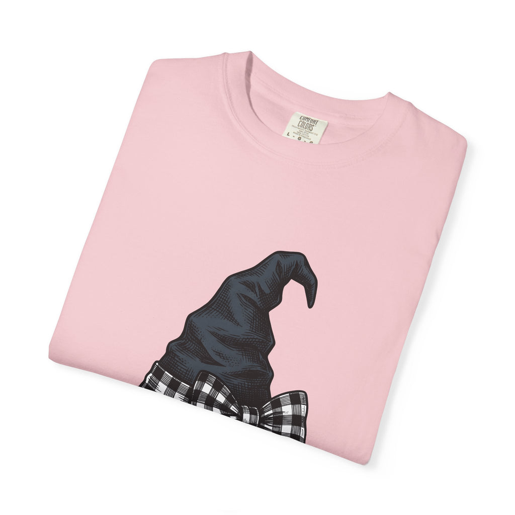 Witch Hat T-Shirt Halloween Sorcery Gift Women Cartoon T-Shirt Wizard Hat T-Shirt Halloween Fan Comic T-Shirt Magic Graphic Silhouette Gingham Bow