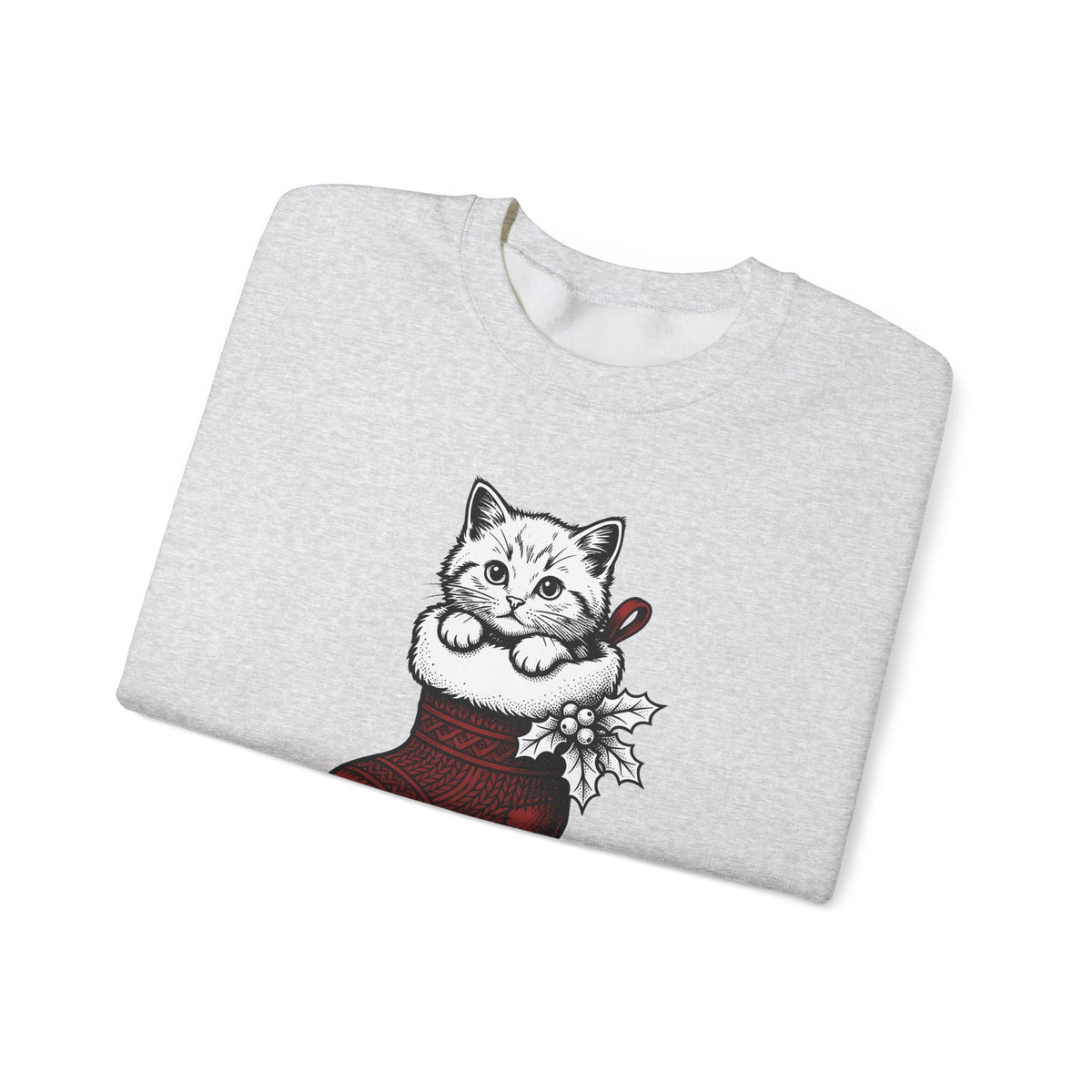 Kitten Stocking Sweatshirt Cat Christmas Gift Women Vintage Sweatshirt Christmas Stocking Sweatshirt Cat Fan Retro Sweatshirt Winter Graphic