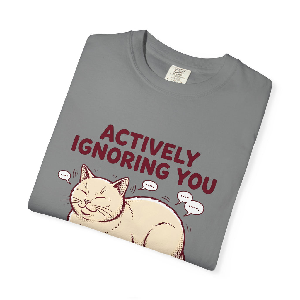 Grinning Cat T-Shirt Cat Comedy Gift Women Shabby Chic T-Shirt Kitty T-Shirt Cat Fan Distressed T-Shirt Humor Graphic Doodle Text Bubbles T-Shirt