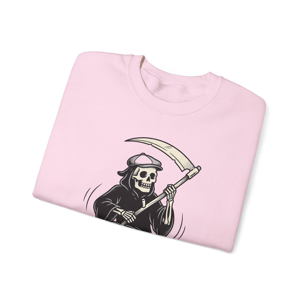 Reaper Skull Sweatshirt Halloween Cranium Gift Women Animated Sweatshirt Grim Reaper Sweatshirt Horror Fan Death Skull Graphic Sweatshirt Old School Sickle