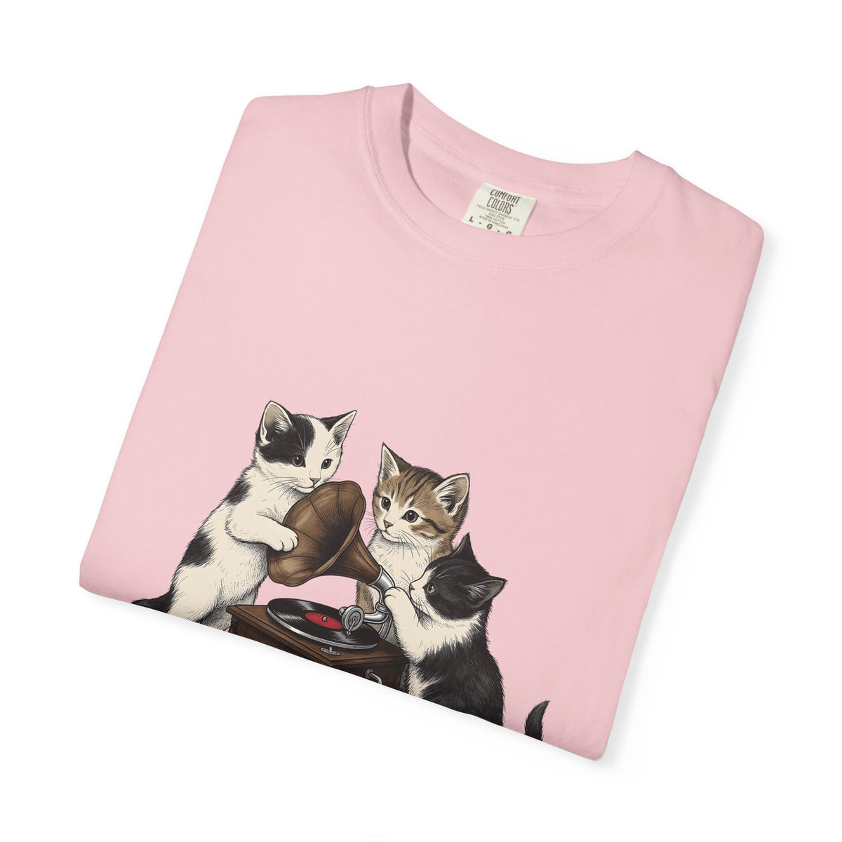 Cats Turntable T-Shirt Cat Songs Gift Women Sketch T-Shirt Record Player T-Shirt Feline Fan Vinyl T-Shirt Music Graphic Cartoon Lp Discs T-Shirt