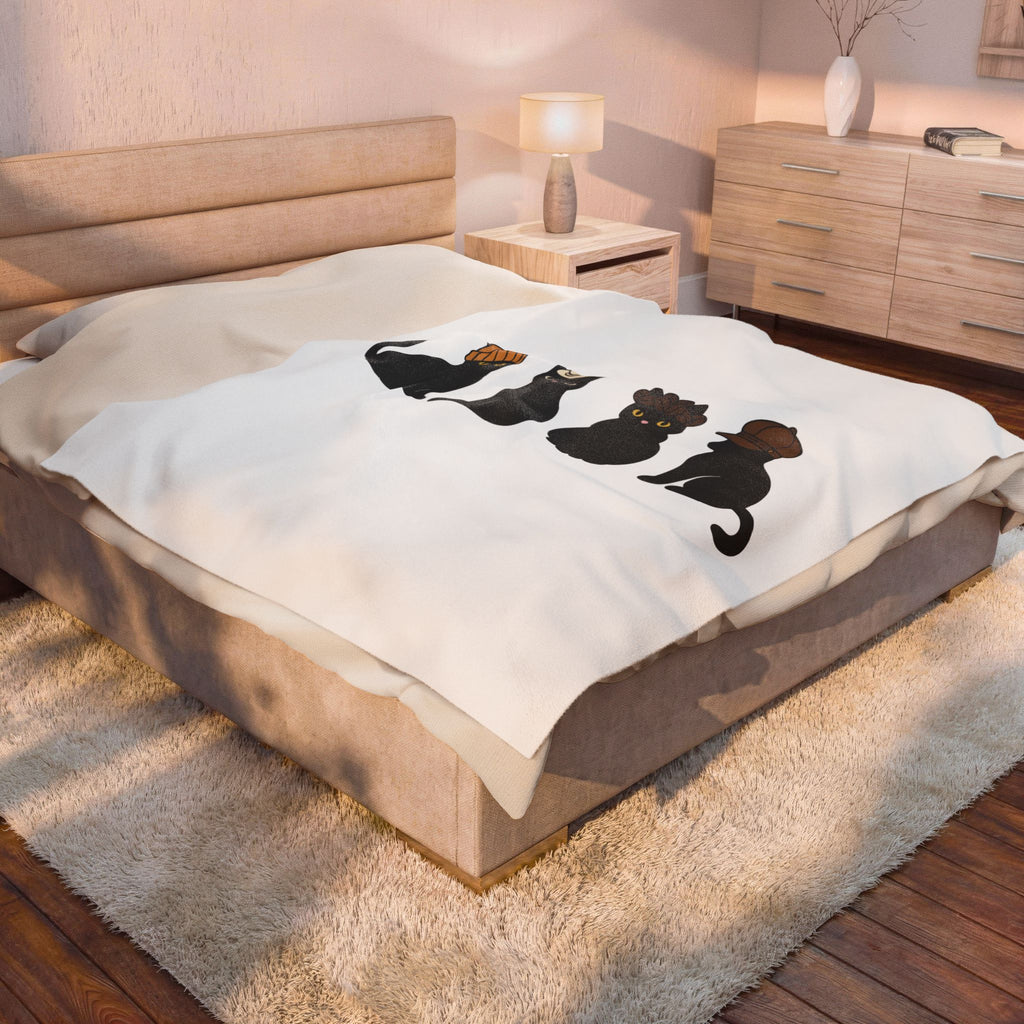 Black Cat Blanket Cat Cafe Gift Women Kawaii Blanket Kitty Blanket Cat Fan Feline Blanket Coffee Graphic Minimal Simple Hat Blanket