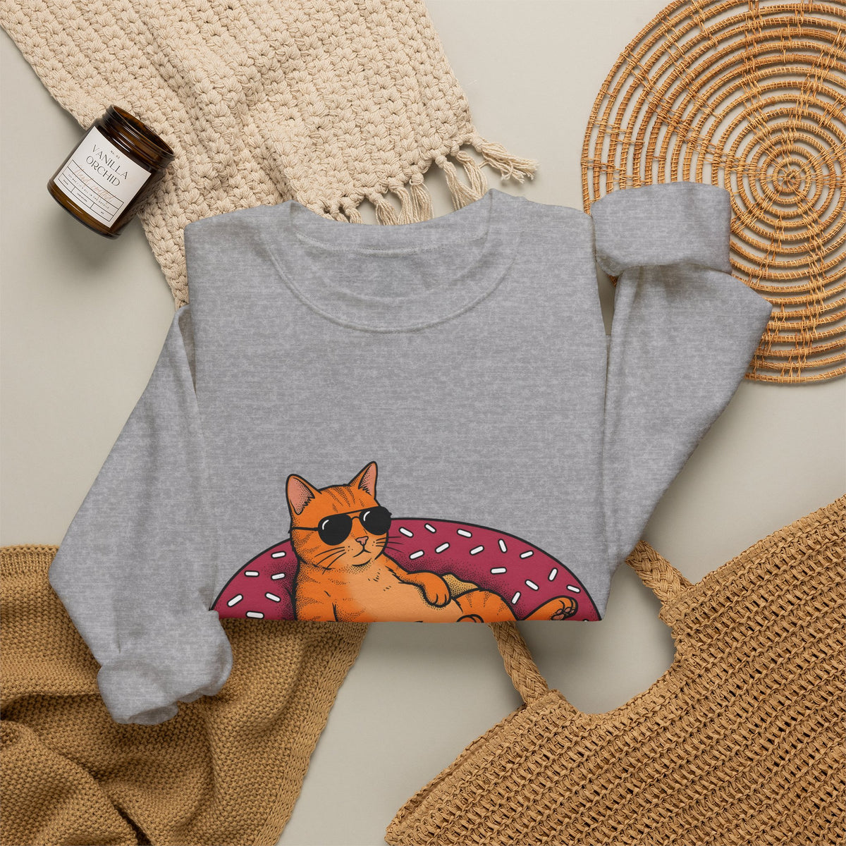 Feline Donut Sweatshirt Cat Cuisine Gift Women Animated Sweatshirt Cat Sweatshirt Cat Fan Kitty Sweatshirt Food Graphic Classic Glasses Sweatshirt