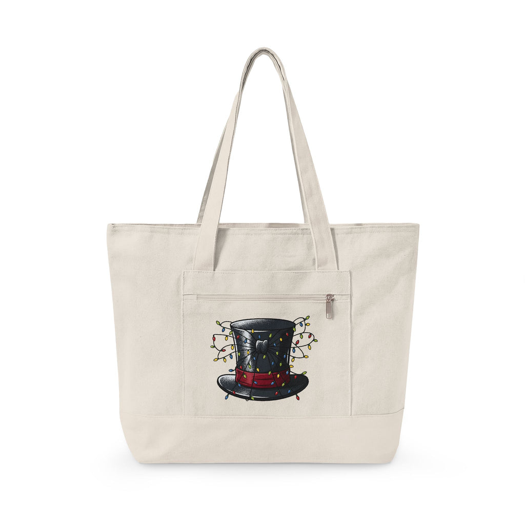 Top Hat Christmas Festive Gift Retro Topper Xmas Fan Vintage Holiday Line Bistro Lights Tote Bag