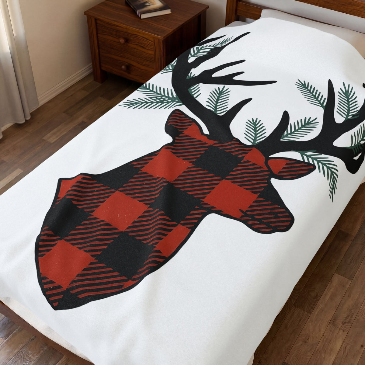 Tartan Elk Blanket Christmas Nature Gift Women Country Blanket Plaid Elk Blanket Xmas Fan Rustic Blanket Wilderness Graphic Antique Pine Twigs