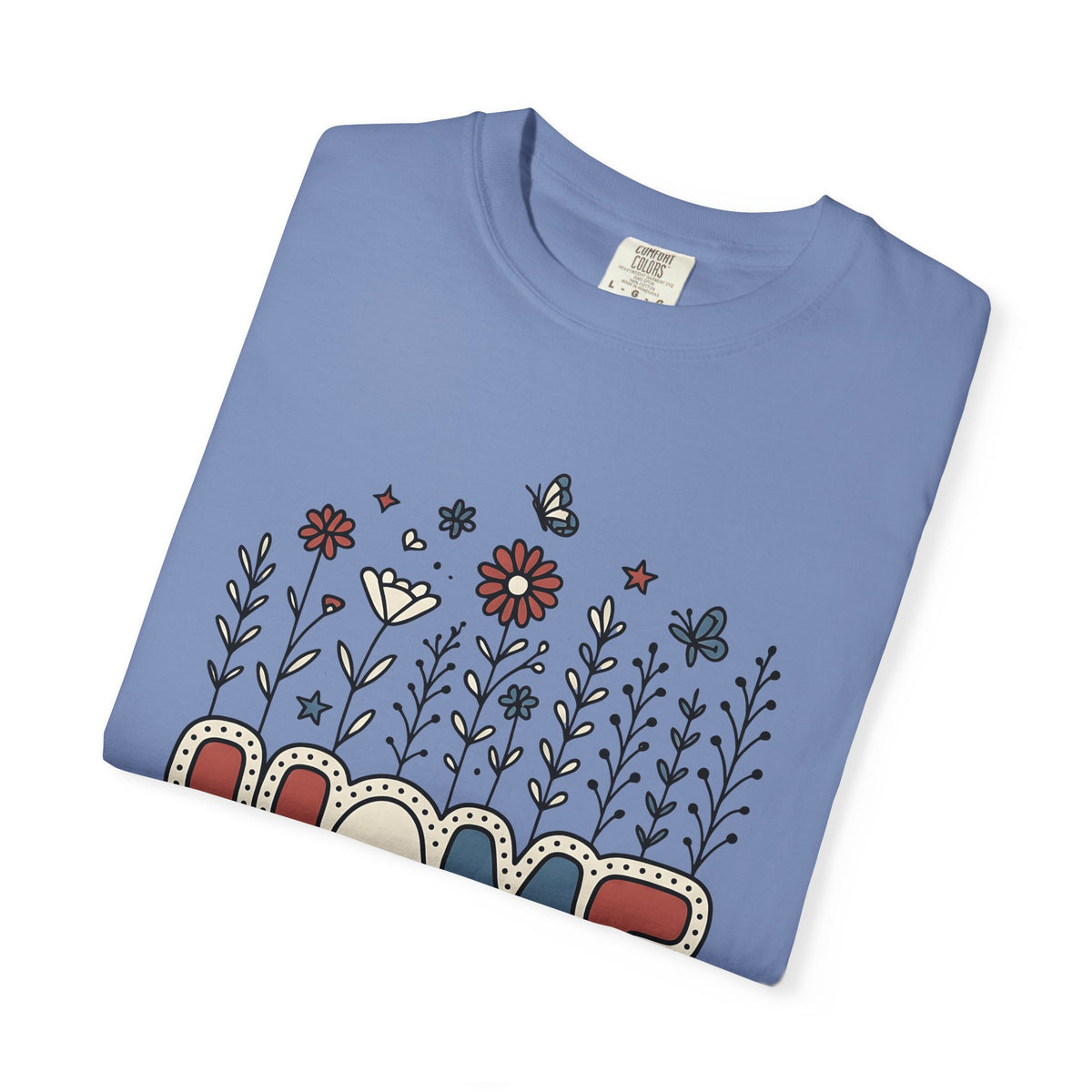 Floral Home Graphic T-Shirt America Patriotic Gift Women Boho T-Shirt Home Decor T-Shirt American Fan Bohemian T-Shirt Star Graphic Retro Butterfly